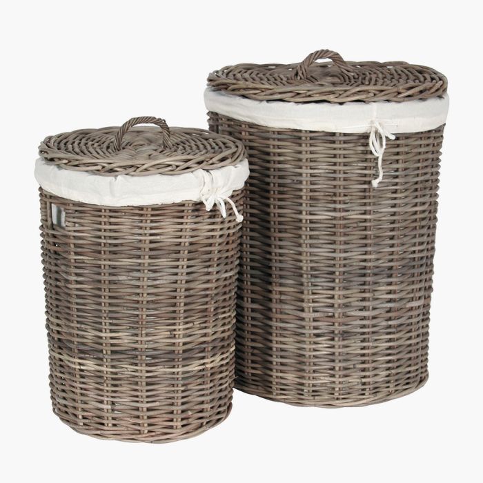 S/2 Grey Kubu Round Linen Baskets