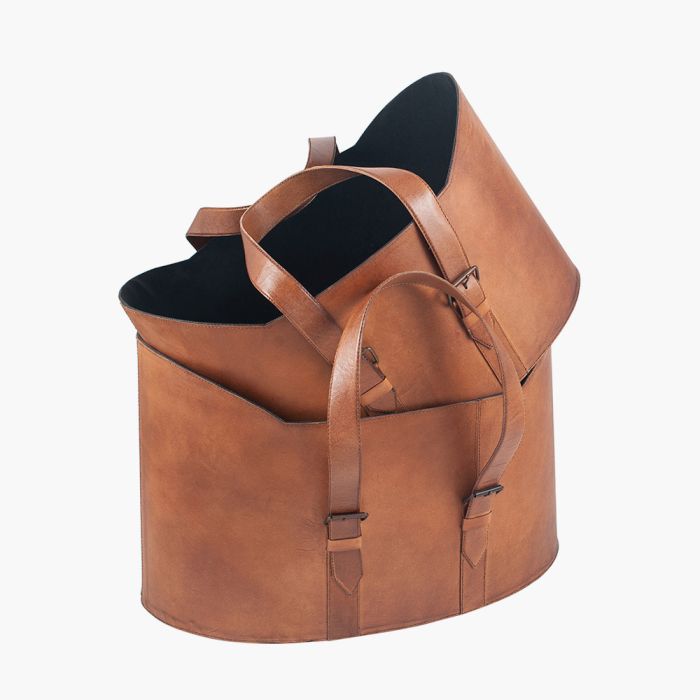 Alessio S/2 Vintage Brown Leather Handled Storage Baskets