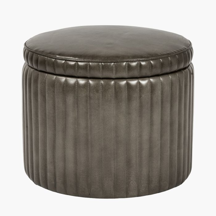Alessandro Peppercorn Leather Round Storage Pouffe