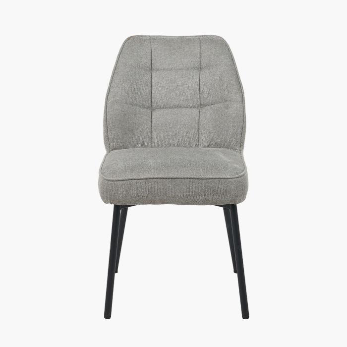 Enya Light Grey Chenille and Black Metal Quilted Back Dining Chair