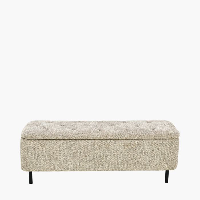 Else Mocha Textured Marl Chenille and Black Metal Buttoned Storage Ottoman
