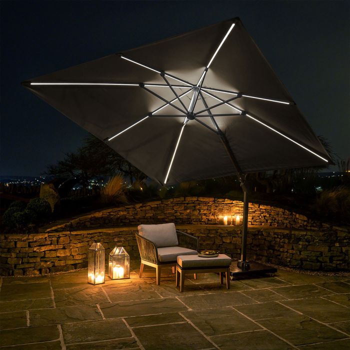 Platinum Challenger T2 Glow LED Cantilever Parasol 300x300cm.Anthracite Canopy