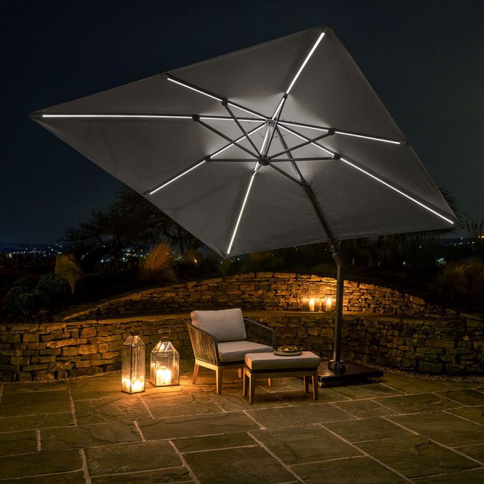 Platinum Challenger T2 Glow LED Cantilever Parasol 300x300cm.Luna Grey Canopy