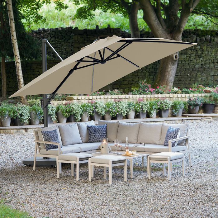 Platinum Premium Challenger T2 Glow Cantilever Parasol 300x300x265cm. Champagne Canopy 