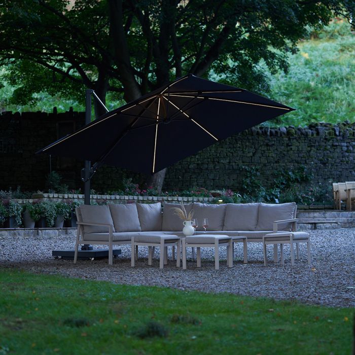Platinum Premium Challenger T2 Glow Cantilever Parasol 300x300x265cm. Faded Black Canopy 