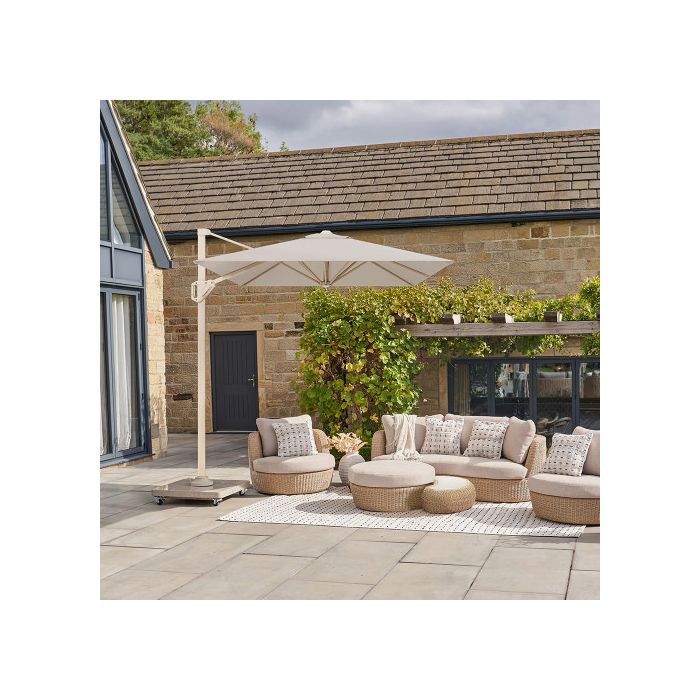 Platinum Voyager T1 Cantilever Parasol 300x200x241cm. Sandstone Frame. Champagne Canopy 