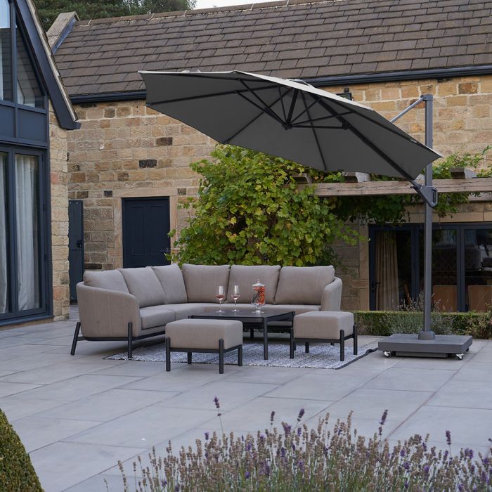 Platinum Voyager T1 Cantilever Parasol 300cm Round.  Luna Grey Canopy 