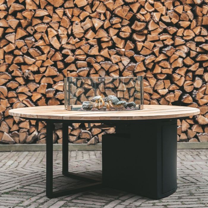 Cosiloft 120 Round Gas Fire Pit - Black and Teak