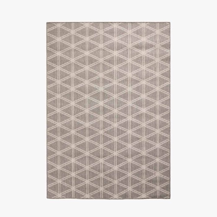 Indoor Outdoor Silver and White Geometric Design Rug