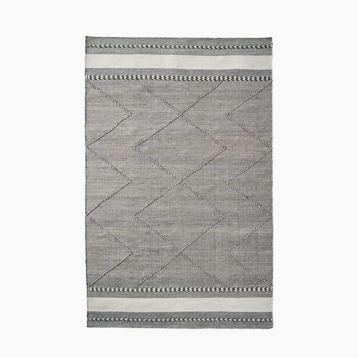 Indoor Outdoor Grey and White Plaited Stripe Design Rug