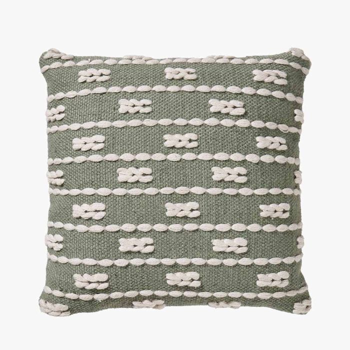 Indoor Outdoor Sage and White Braid Design Square Scatter Cushion