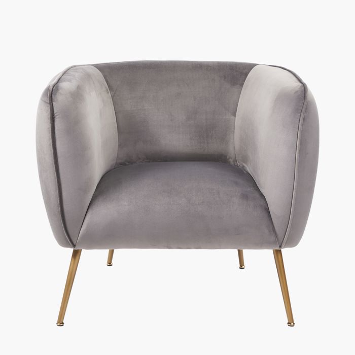 Lucca Dove Grey Velvet Chair with Gold Legs