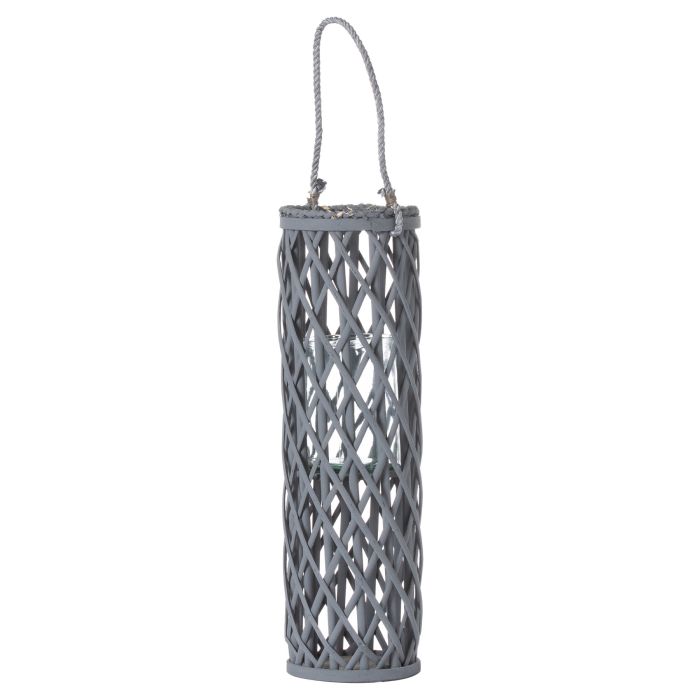 Medium Grey Wicker Lantern With Glass Hurricane