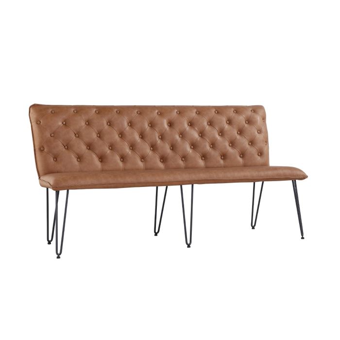 Essentials Studded back bench 180cm with hairpin legs in Tan