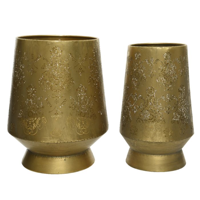 Set of 2 Candleholder Lanterns  Romantic Pattern Cut Out Gold 