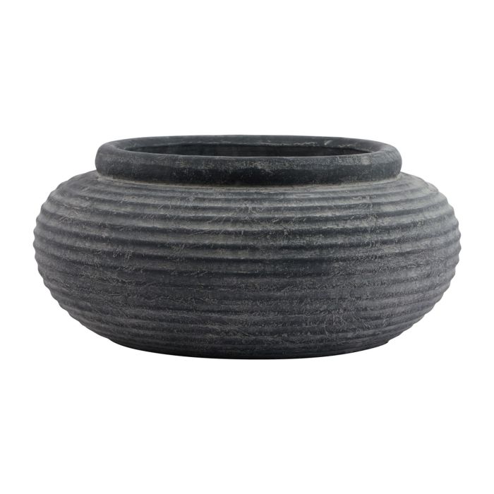 Amalfi Dark Grey Round Ribbed Planter