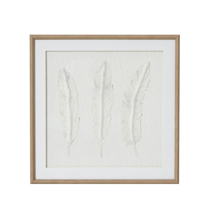 Solli White Feathers Art Mounted In Beaded Frame