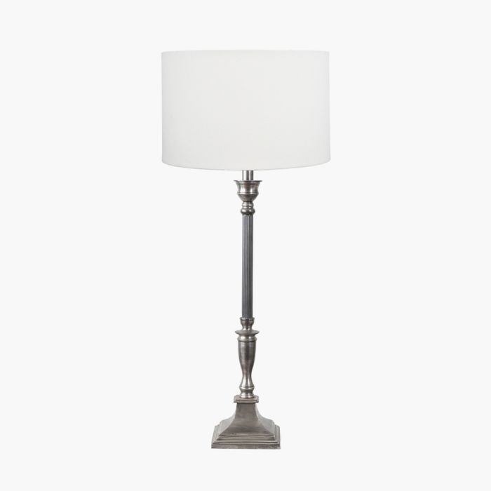 Canterbury Antique Silver Metal Table Lamp Base with Henry 35cm White Handloom Cylinder Lampshade