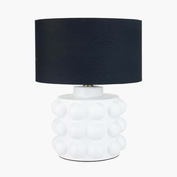 Serenity White Bobbled Ceramic Large Table Lamp Base with Harry 40cm Black Cotton Mix Cylinder Lampshade