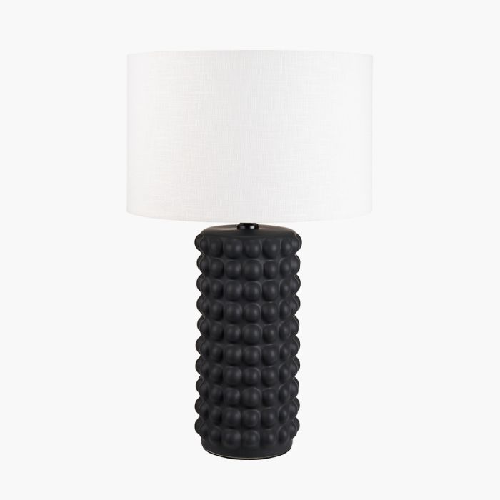 Sohan Black Bobbled Ceramic Tall Table Lamp Base with Lino 40cm White Self Lined Linen Cylinder Lampshade