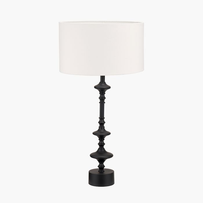 Emilio Matt Black Candlestick Table Lamp Base with Henry 35cm White Handloom Cylinder Lampshade
