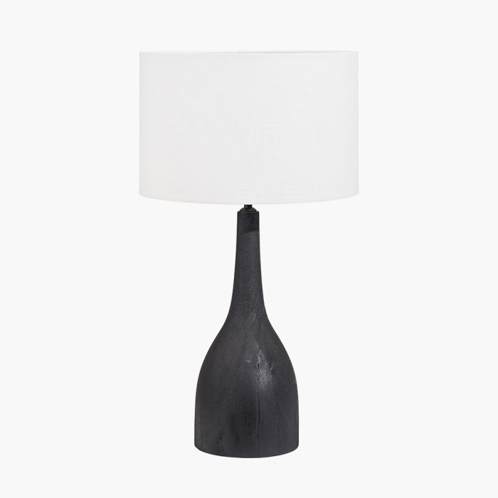 Corella Black Mango Wood Curved Table Lamp Base with Lino 40cm White Self Lined Linen Cylinder Lampshade