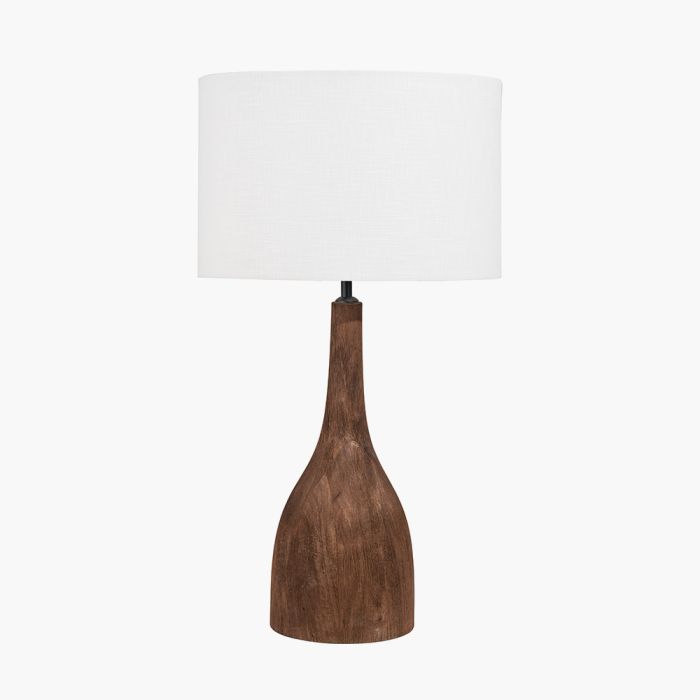 Corella Chocolate Brown Mango Wood Curved Table Lamp Base with Lino 40cm White Self Lined Linen Drum Shade