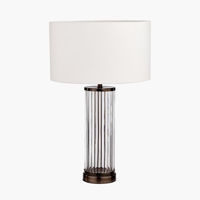 Ciara Clear Glass and Antique Bronze Metal Table Lamp Base with Henry 35cm White Handloom Cylinder Lampshade