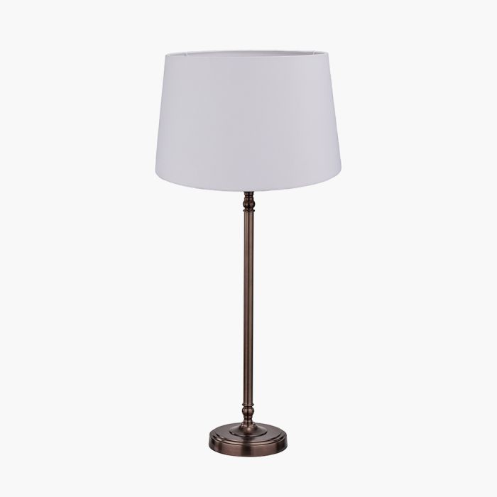 Piero Antique Bronze Metal Candlestick Table Lamp Base with Winston 35cm White Handloom Tapered Lampshade