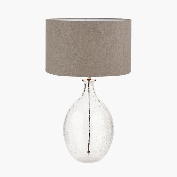 Elysia Bubble Glass and Silver Metal Curved Table Lamp Base with Edward 40cm Natural Linen Cylinder Lampshade