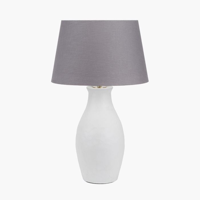 Eirene White Textured Stoneware Table Lamp Base with Lys 40cm Steel Grey Self Lined Linen Tapered Lampshade