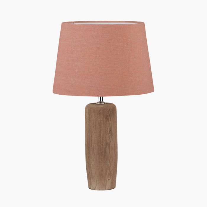 Inaya Natural Tapered Large Wood Table Lamp Base with Milos 40cm Apricot Linen Tapered Lampshade