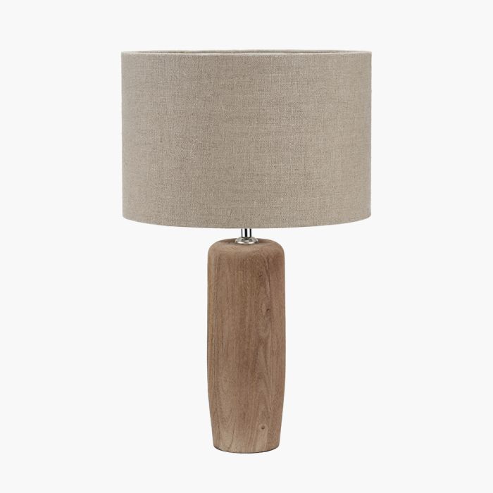 Inaya Natural Tapered Large Wood Table Lamp Base with Edward 40cm Natural Linen Cylinder Lampshade