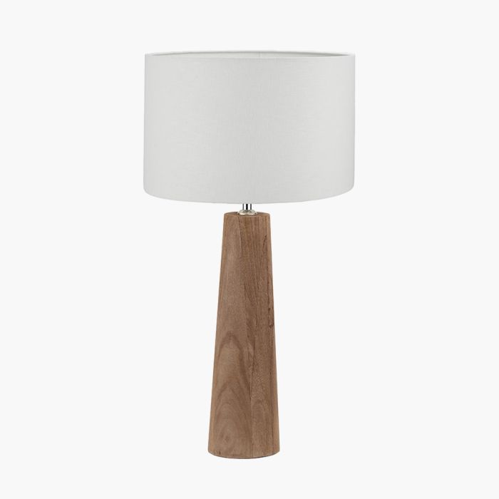 Esha Natural Conical Wood Table Lamp Base with Lino 35cm White Self Lined Linen Cylinder Lampshade