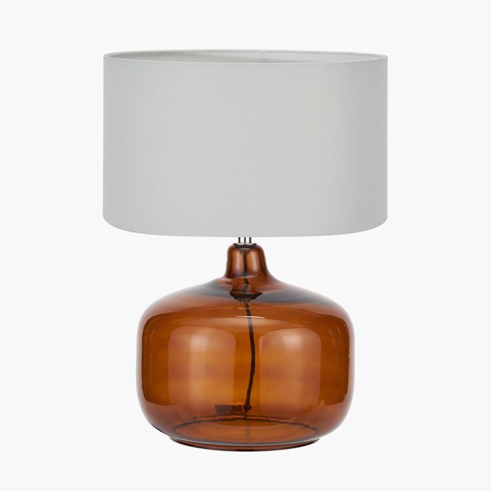 Corby Amber Glass Table Lamp Base with Harry 40cm Ivory Cotton Mix Cylinder Lampshade