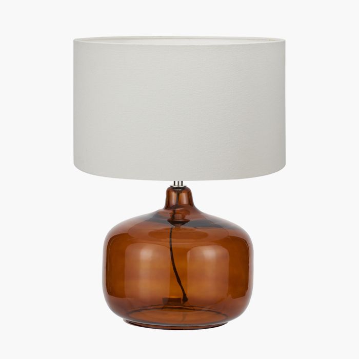 Corby Amber Glass Table Lamp Base with Henry 40cm White Handloom Cylinder Lampshade