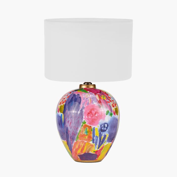 Matisse Multi Colour Ceramic Urn Table Lamp Base with Harry 40cm Ivory Cotton Mix Cylinder Lampshade