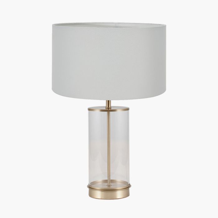 Westwood Clear Glass and Champagne Metal Table Lamp Base with Harry 35cm Ivory Cotton Mix Cylinder Lampshade