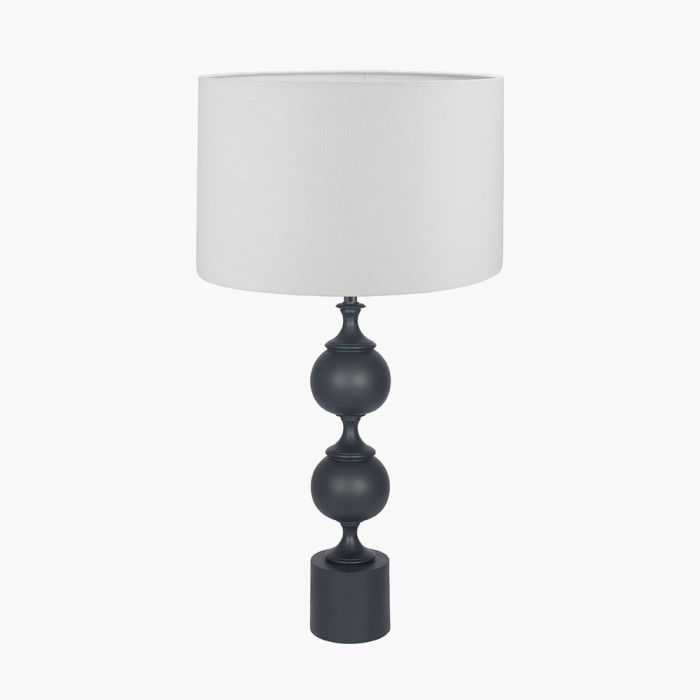 Asilah Matt Black Aluminium Tall Footed Table Lamp Base with Lino 40cm White Self Lined Linen Cylinder Lampshade