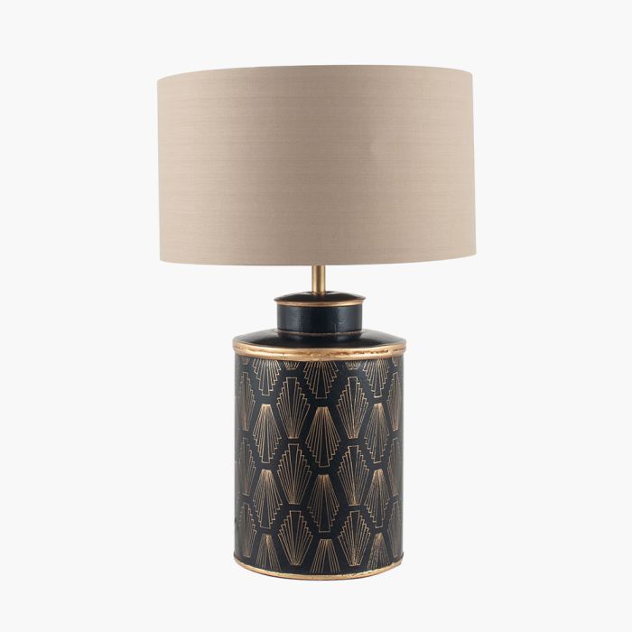 Chrysler Black Art Deco Hand Painted Table Lamp Base with Harry 35cm Taupe Cotton Mix Cylinder Lampshade