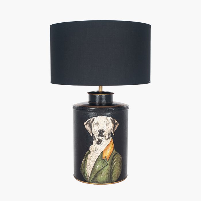 Pointer Black Hand Painted Dog Table Lamp Base with Harry 40cm Black Cotton Mix Cylinder Lampshade