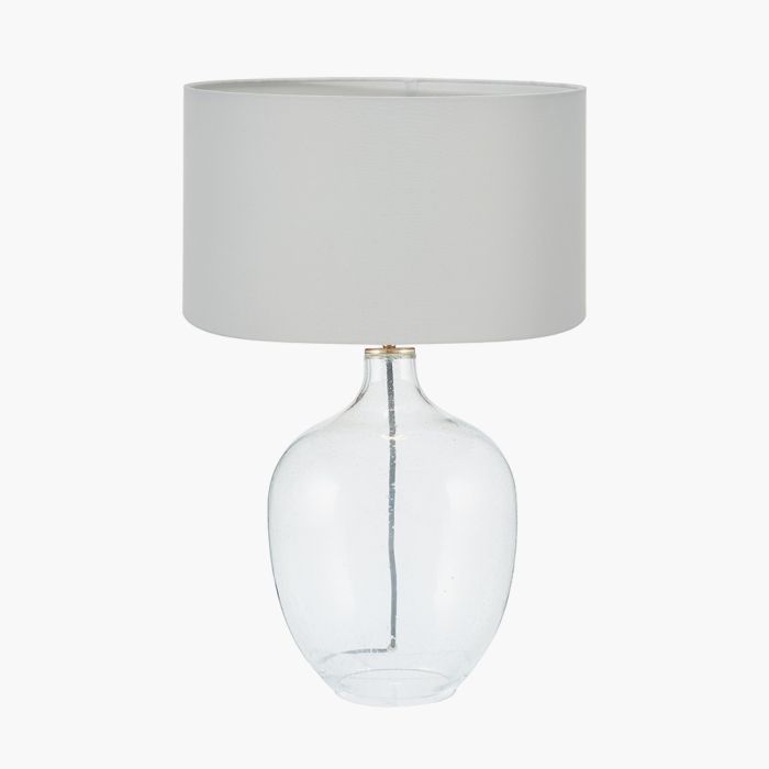 Islay Clear Bubble Glass Table Lamp Base with Harry 40cm Ivory Cotton Mix Cylinder Lampshade