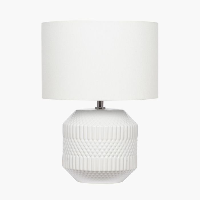 Meribel White Geo Textured Ceramic Table Lamp