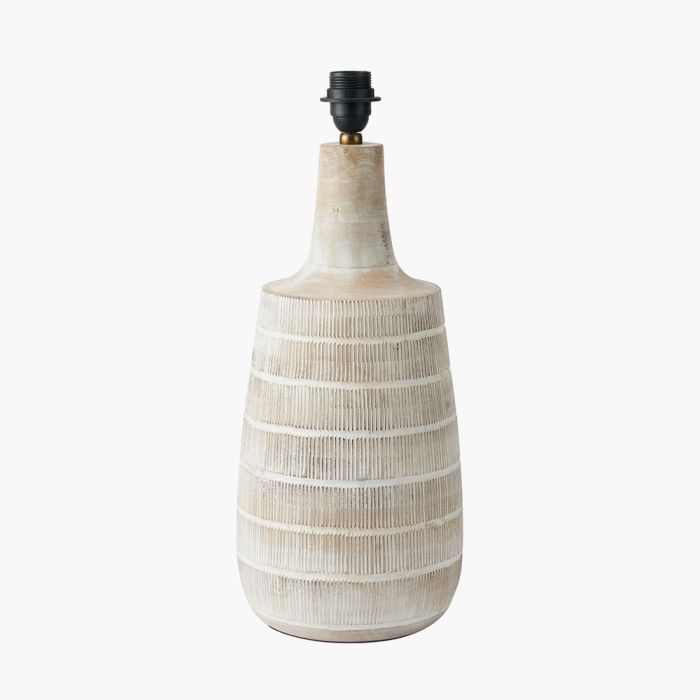 Dambula White Wash Wood Textured Tall Neck Table Lamp Base