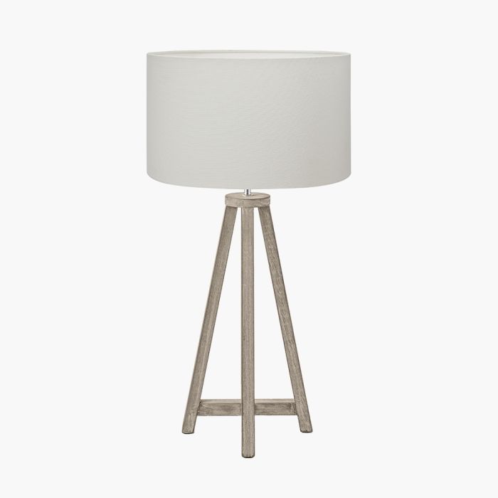 Whitby Grey Wash Wood Tapered 4 Post Table Lamp Base with Henry 35cm White Handloom Cylinder Lampshade