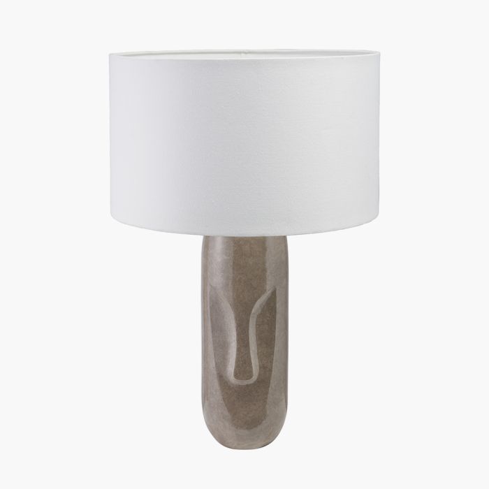 Visage Grey Face Design Tall Stoneware Table Lamp Base with Henry 45cm White Handloom Cylinder Lampshade