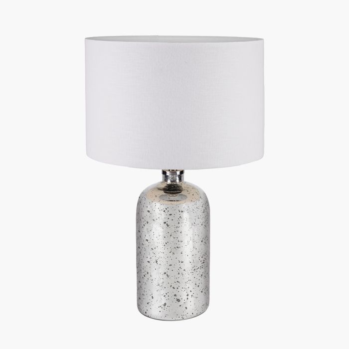 Ophelia Mercurial Glass Table Lamp Base with Lino 40cm White Self Lined Linen Cylinder Lampshade
