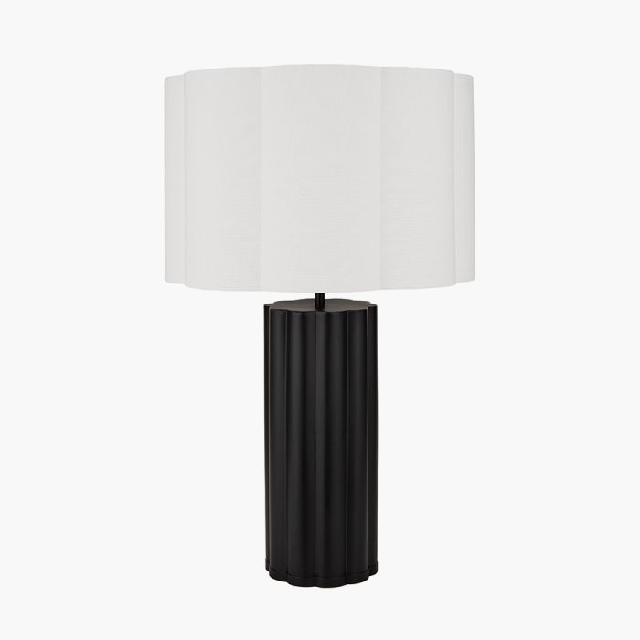 Petula Black Metal Scallop Table Lamp Base with Bloom 40cm White Handloom Scalloped Cylinder Lampshade