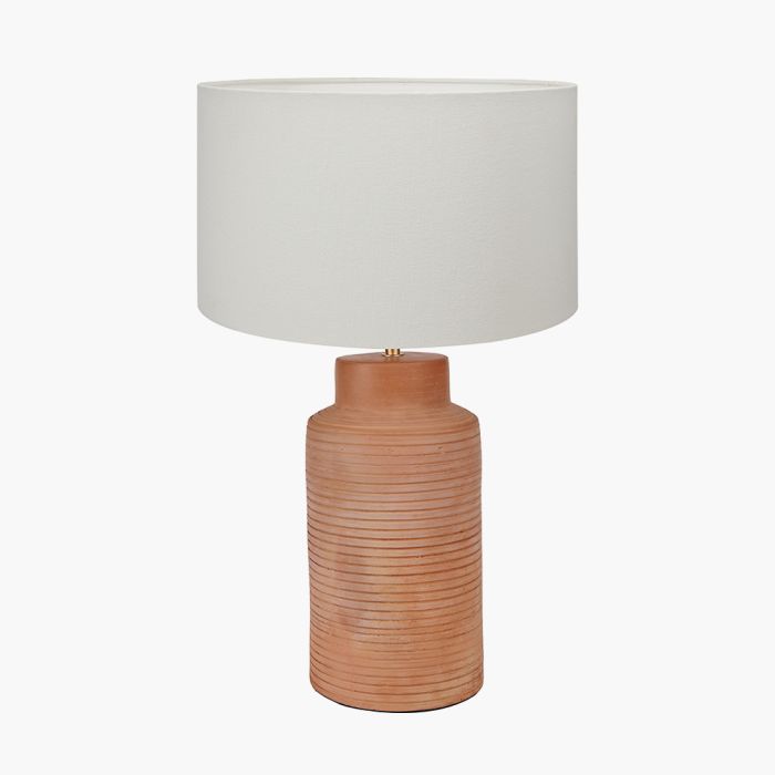 Sierra Natural Tall Ribbed Terracotta Table Lamp Base with Henry 35cm White Handloom Cylinder Lampshade