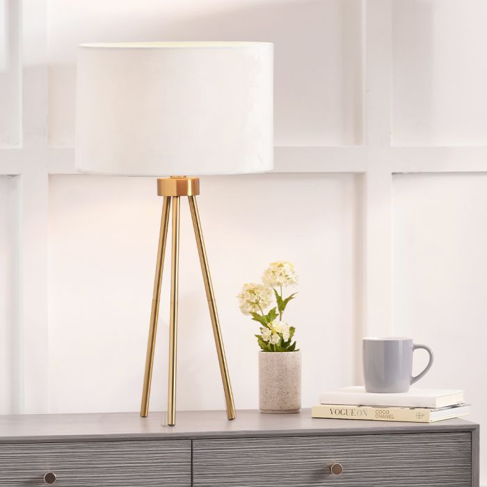 Houston Brushed Brass Metal Tripod Table Lamp